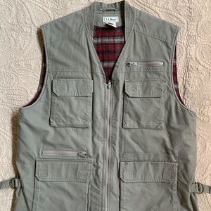 L.L. Bean Olive Green Vest with Red Plaid Lining